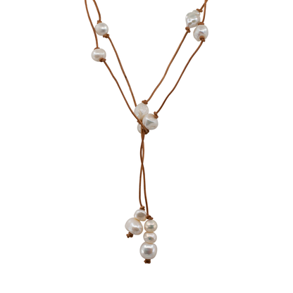 Susanne - Leather Freshwater Pearl Lariat Necklace