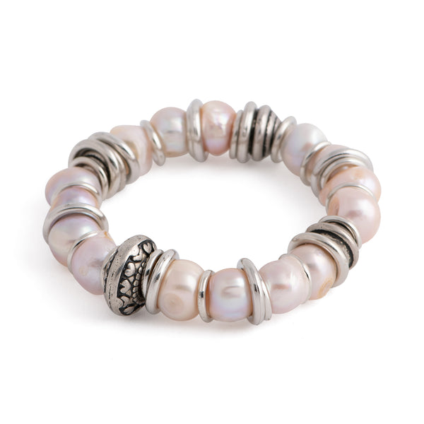 Madeira - Freshwater pearl stretch bracelet with charm (Natural pearls)