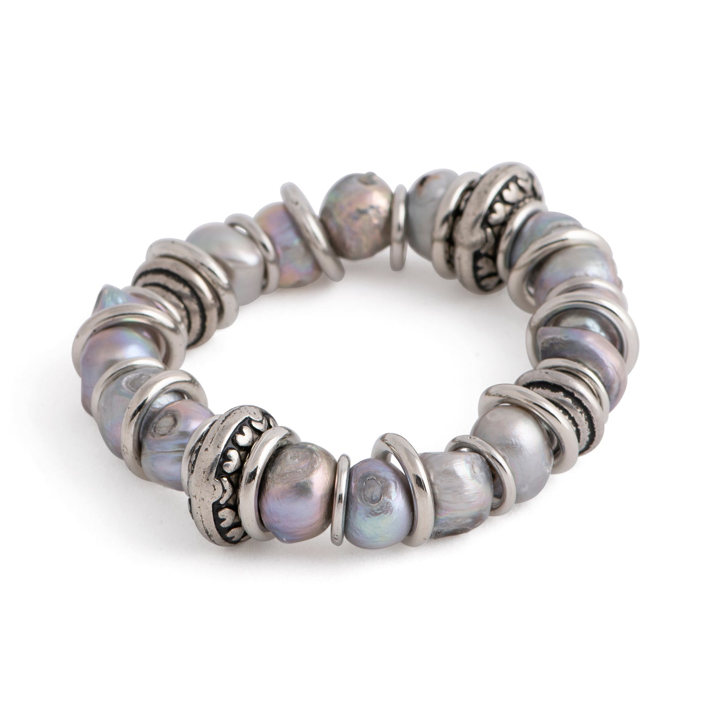 Madeira - Freshwater pearl stretch bracelet with charm (Silver pearls)