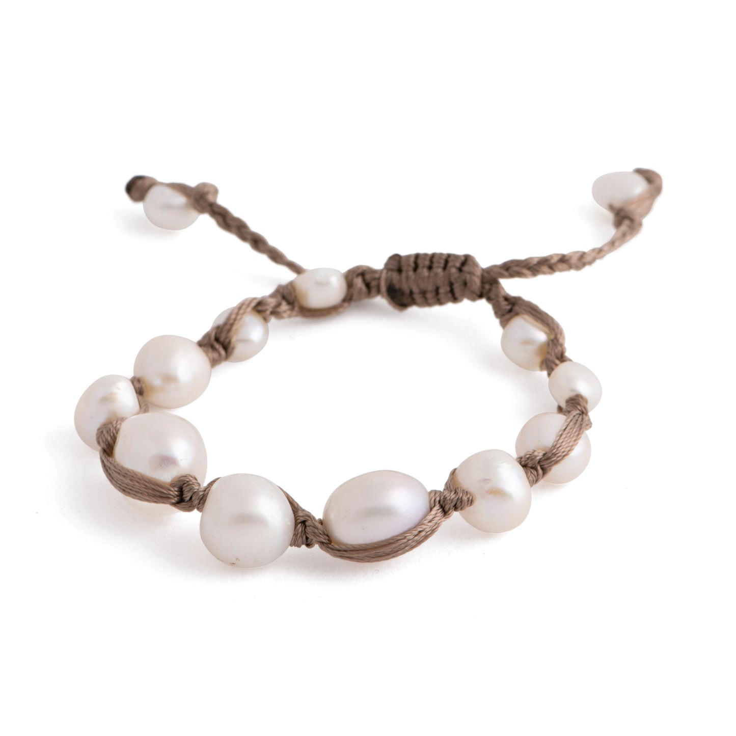 Marmara - Knotted string freshwater pearl bracelet (Brown strand, white pearls)
