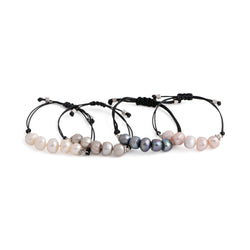 Aegean - Five freshwater pearl adjustable string bracelet (Black strand, four colors)