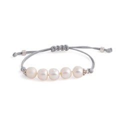Aegean - Five freshwater pearl adjustable string bracelet (Grey strand, white pearls)