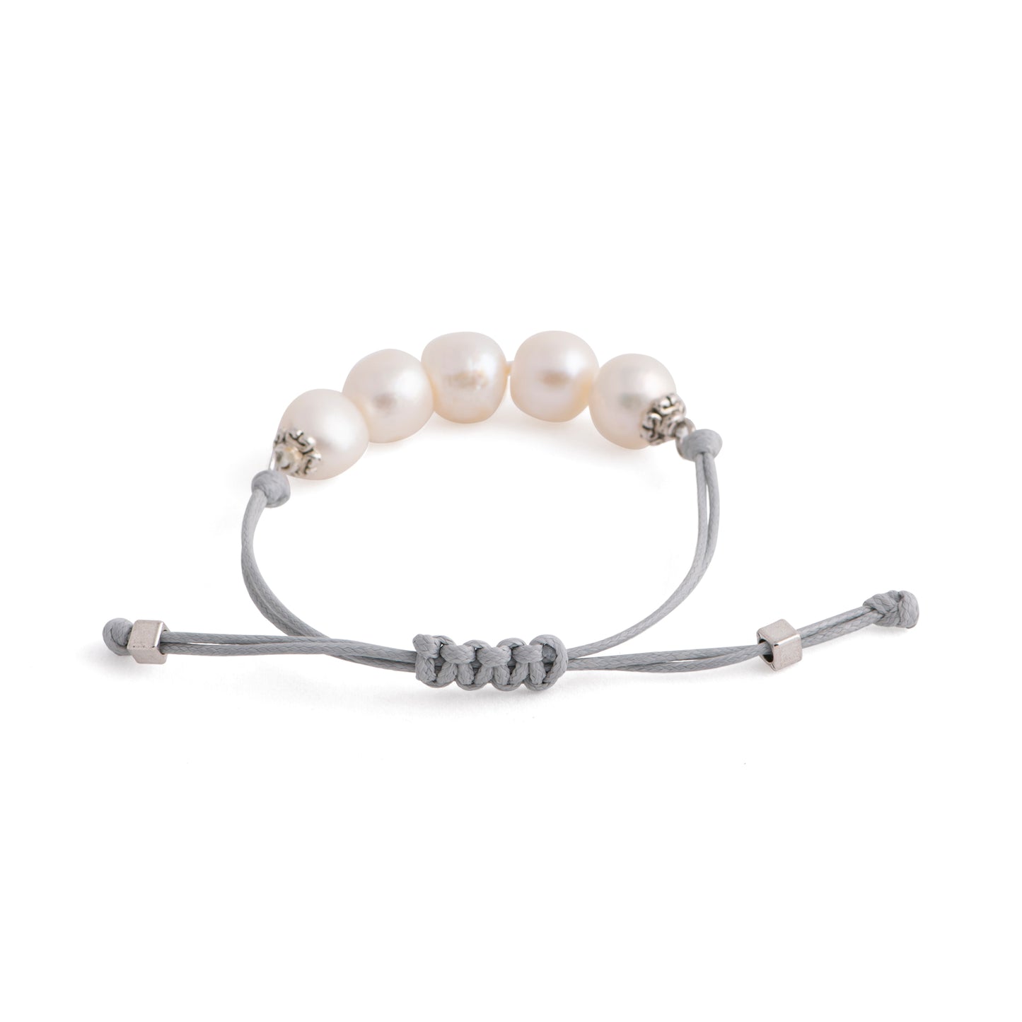 Aegean - Five freshwater pearl adjustable string bracelet (Grey strand, clasp)