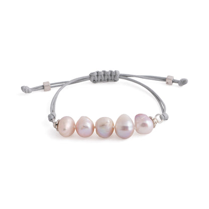Aegean - Five freshwater pearl adjustable string bracelet (Grey strand, natural pearls)