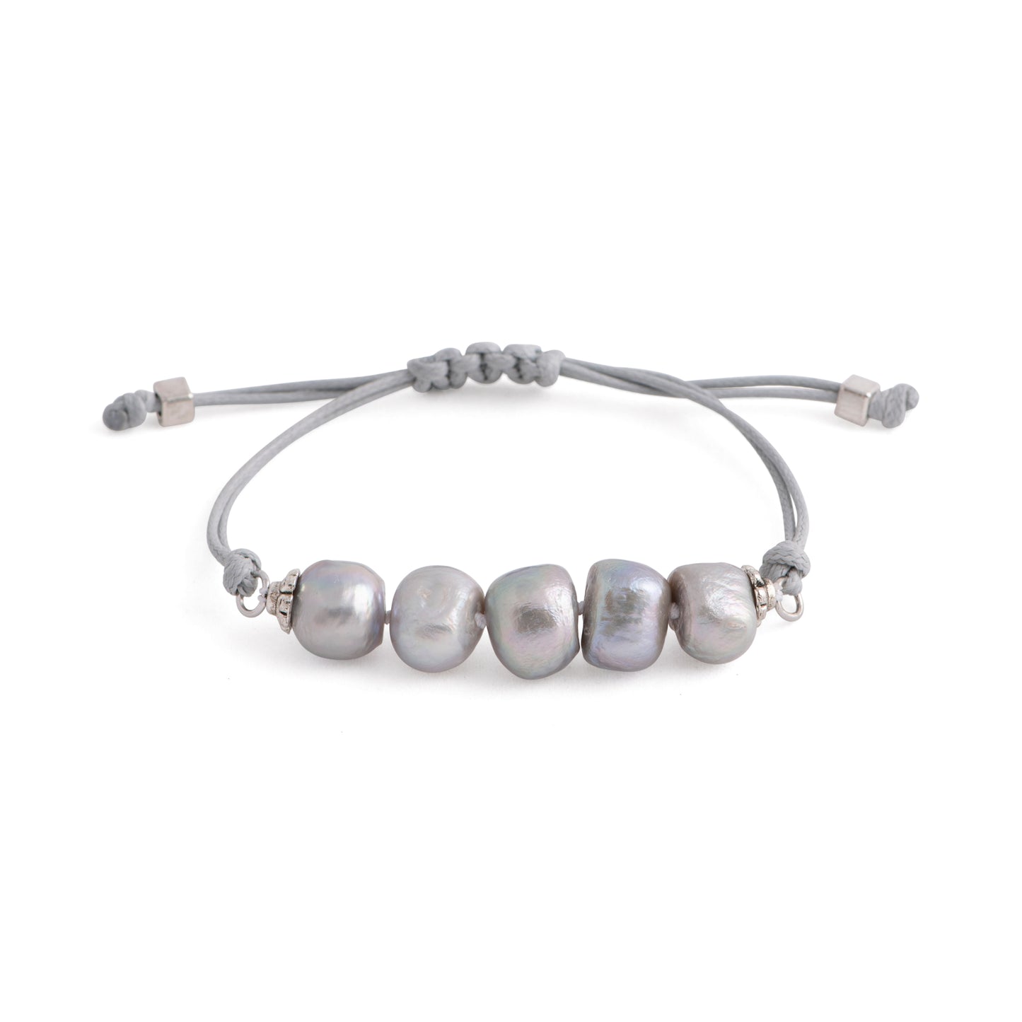 Aegean - Five freshwater pearl adjustable string bracelet (Grey strand, silver pearls)