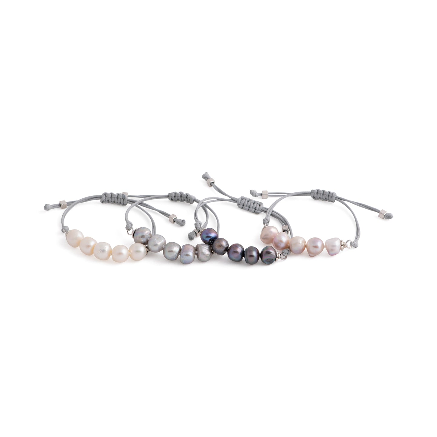 Aegean - Five freshwater pearl adjustable string bracelet (Grey strand, four colors)