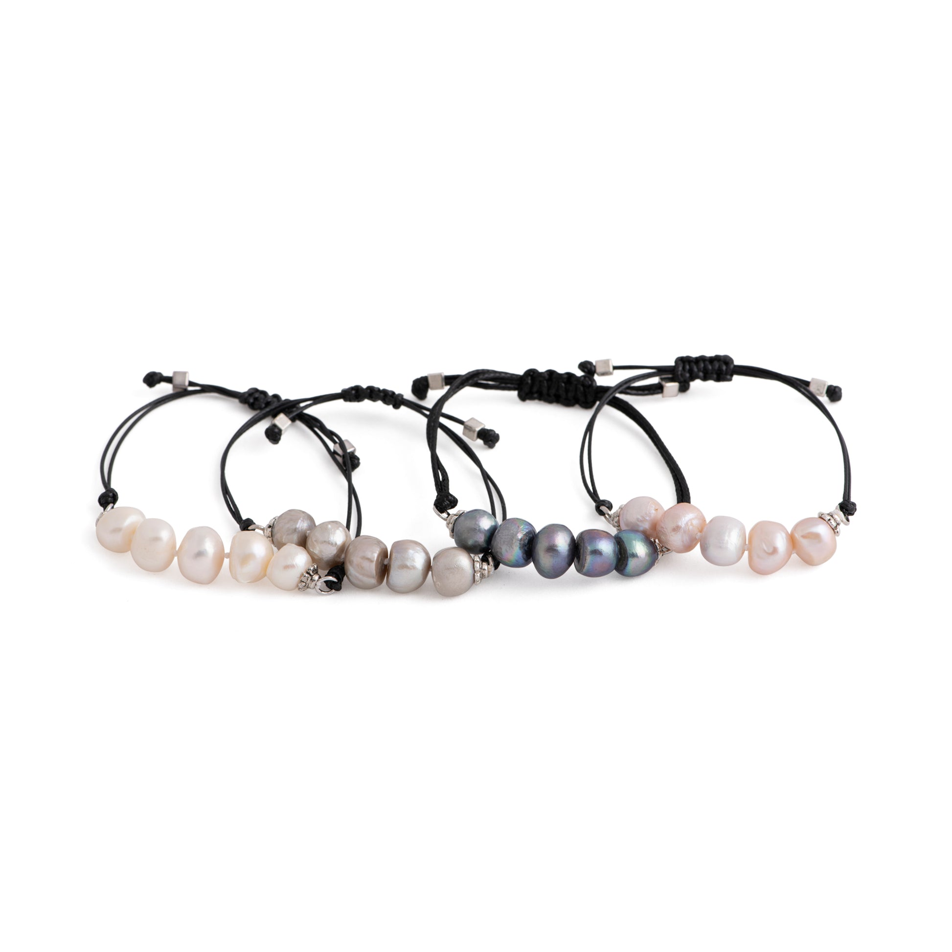 Aegean - Five freshwater pearl adjustable string bracelet (Black strand, four colors)