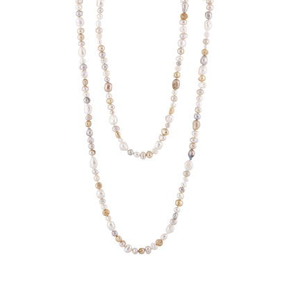 Allison - Long freshwater white pearl necklace (White & gold pearls)