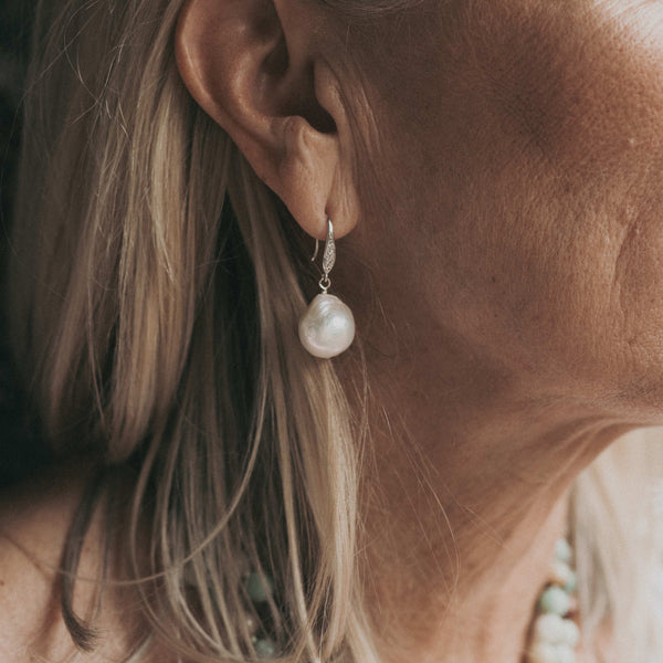 Amosa - Silver-Tone Freshwater Pearl Baroque Drop Earrings
