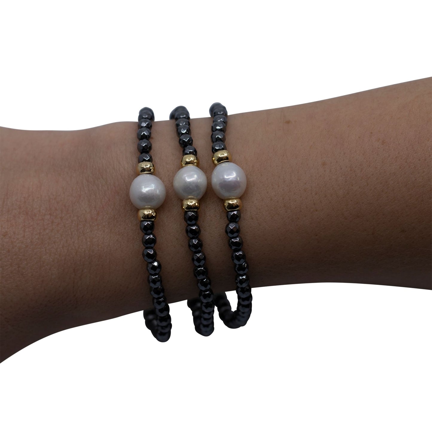 Andaman - Hematite and Freshwater Pearl Stretch Bracelet