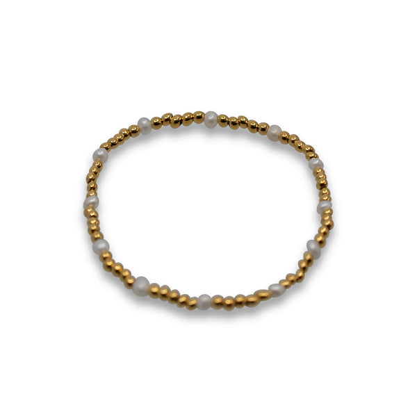 Bali - Gold-Tone Bead and Petite Freshwater Pearl Stretch Bracelet