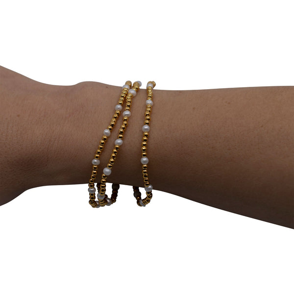 Bali - Gold-Tone Bead and Petite Freshwater Pearl Stretch Bracelet