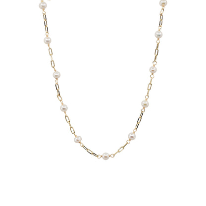 Brigett - Gold-Tone Petite Paperclip Freshwater Pearl Necklace