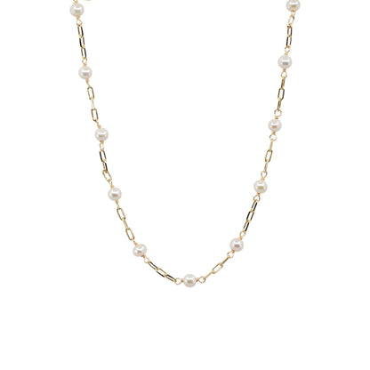 Kim - Gold-Tone Petite Paperclip Freshwater Pearl Necklace