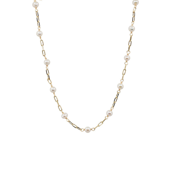 Kim - Gold-Tone Petite Paperclip Freshwater Pearl Necklace