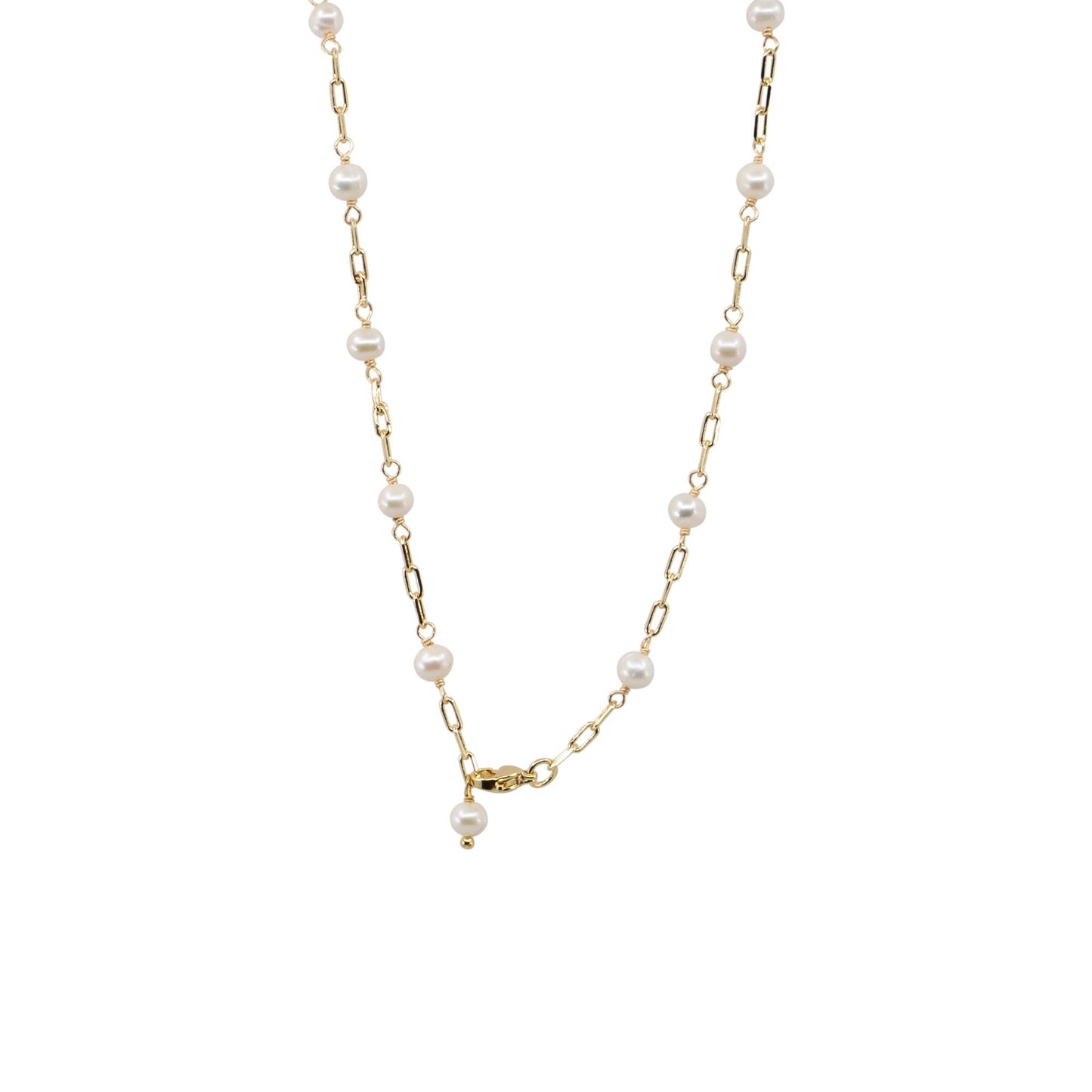 Brigett - Gold-Tone Petite Paperclip Freshwater Pearl Necklace