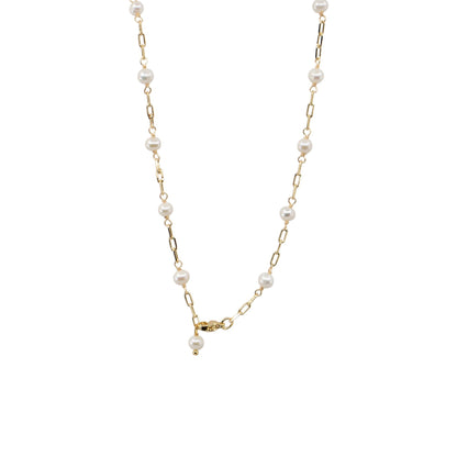 Brigett - Gold-Tone Petite Paperclip Freshwater Pearl Necklace