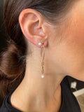 Camelia - Gold-Tone Petite Paperclip Freshwater Pearl Dangle Earrings