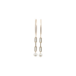 Camelia - Gold-Tone Petite Paperclip Freshwater Pearl Dangle Earrings