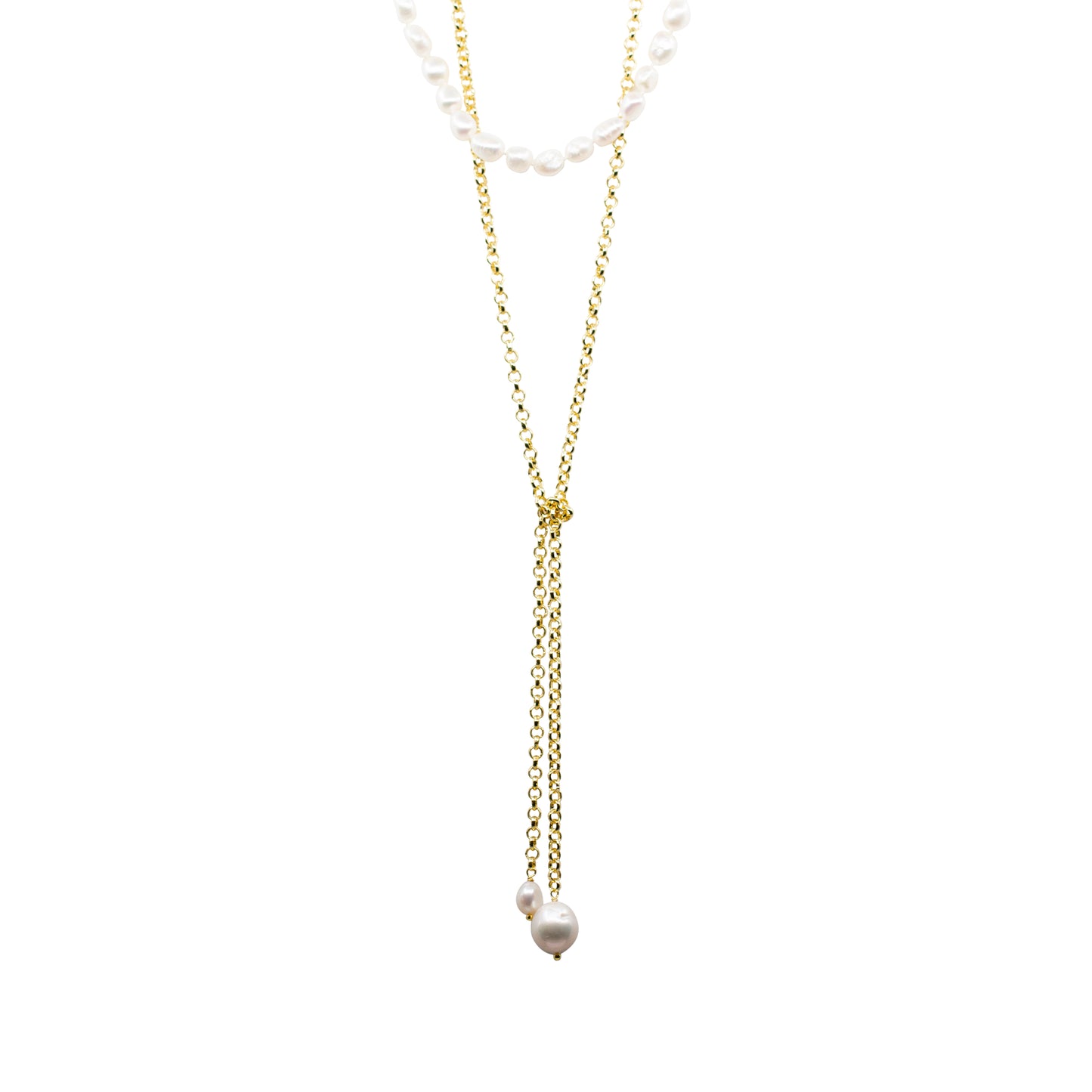 Jacque - Long Freshwater Pearl and Gold-Tone Chain Lariat