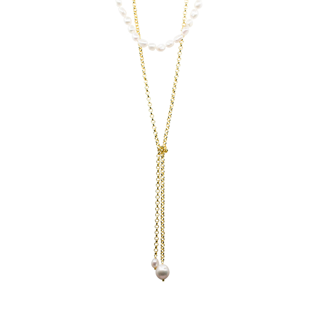 Jacque - Long Freshwater Pearl and Gold-Tone Chain Lariat
