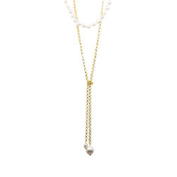 Jacque - Long Freshwater Pearl and Gold-Tone Chain Lariat