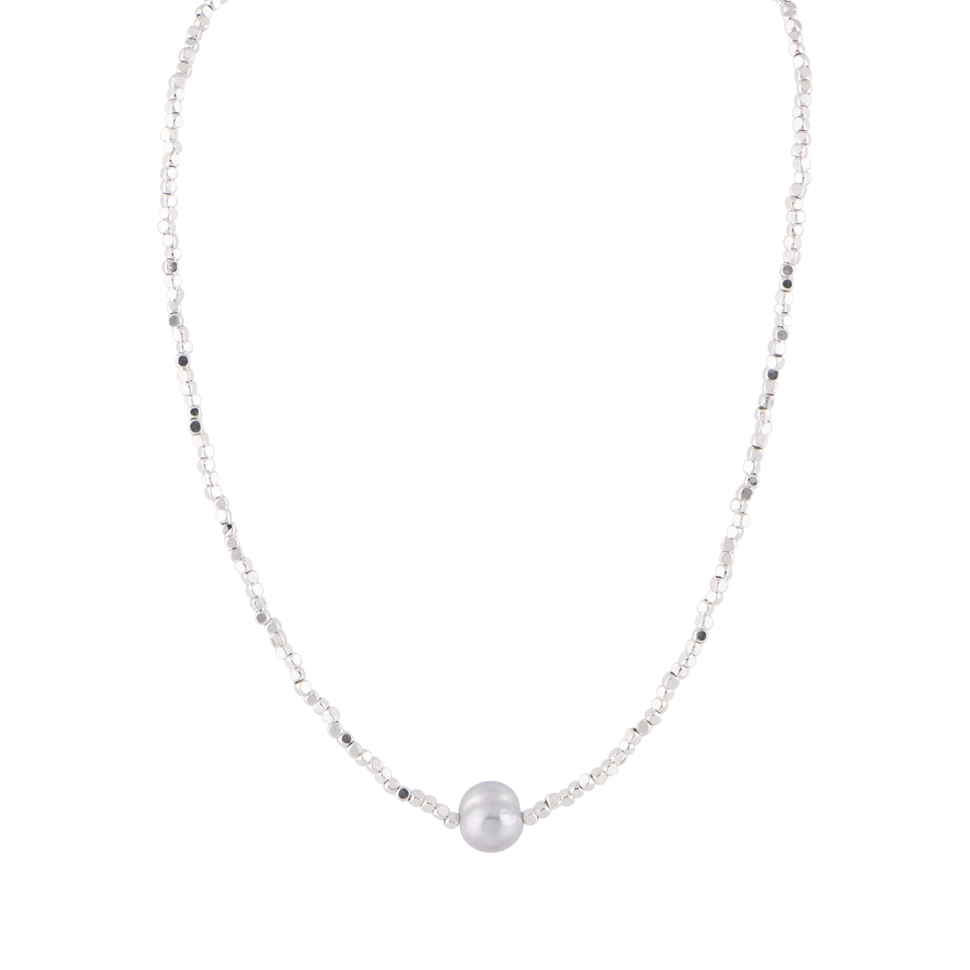 Silver-Tone Bead and Silver Pearl Necklace