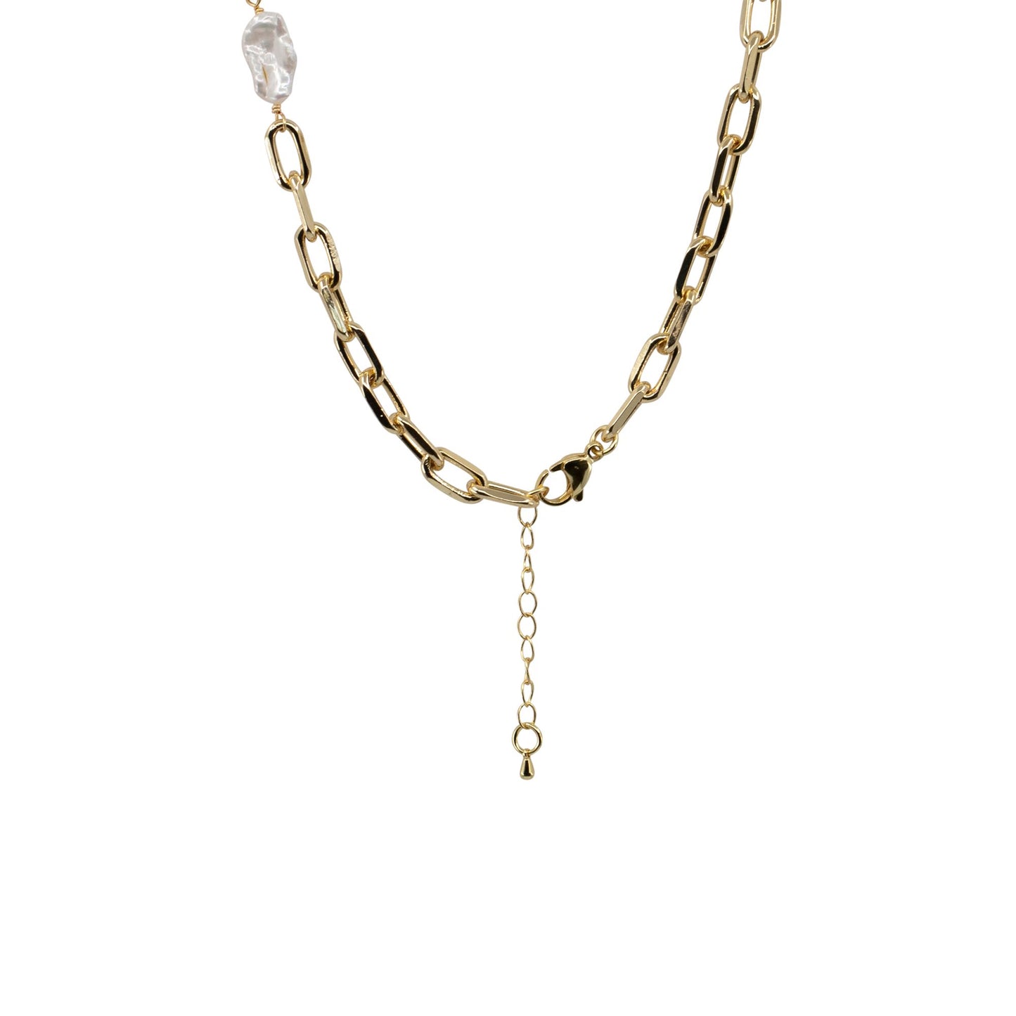 Chelsea - Long Gold-Tone Paperclip Freshwater Pearl Baroque Necklace