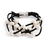 Bengal - Suede multi-layer bracelet with freshwater pearls and magnetic clasp (Black suede, white pearls)