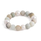 Coral - Amazonite and freshwater pearl stretch bracelet