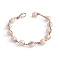 Rhine - String freshwater pearl bracelet (Tan string, apricot pearls - Clasp, back)
