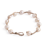 Rhine - String freshwater pearl bracelet (Tan string, apricot pearls - Clasp, front)