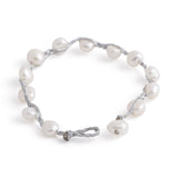 Rhine - String freshwater pearl bracelet (Grey string, white pearls - Clasp, front)
