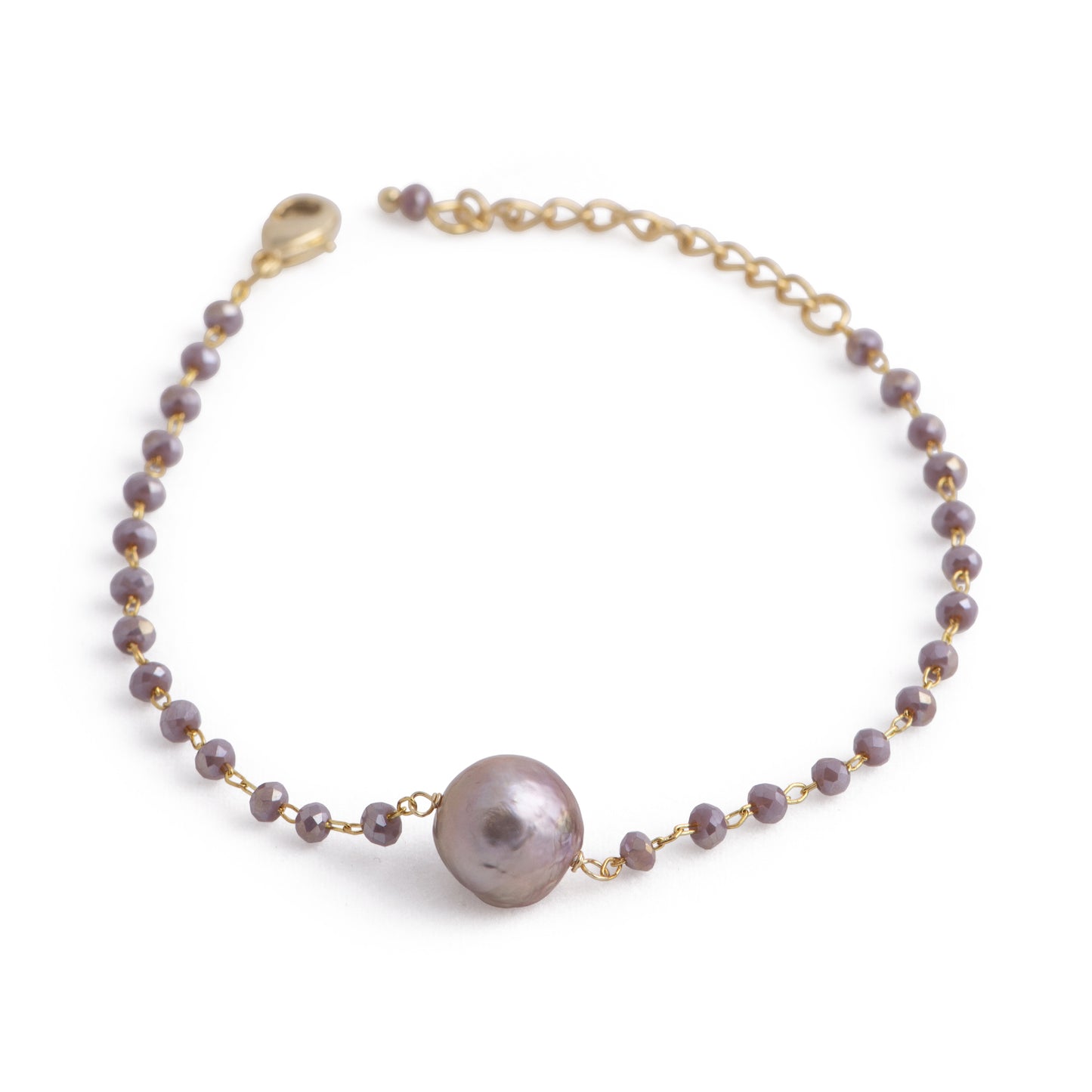 Hudson - Freshwater pearl and crystal bracelet (Purple crystals, natural pearl)
