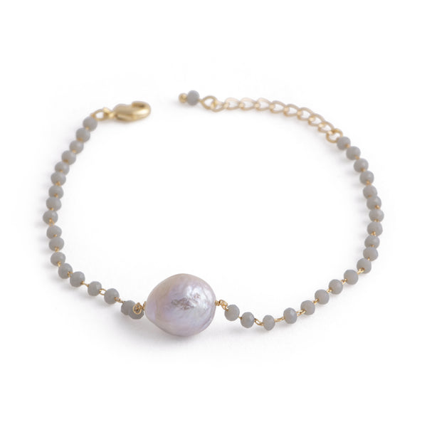 Hudson - Freshwater pearl and crystal bracelet (Grey crystals, silver pearl)