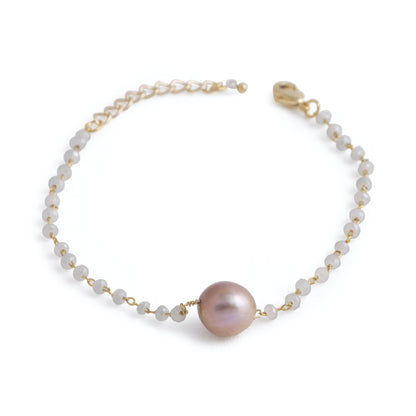Hudson - Freshwater pearl and crystal bracelet (Grey crystals, natural pearl)