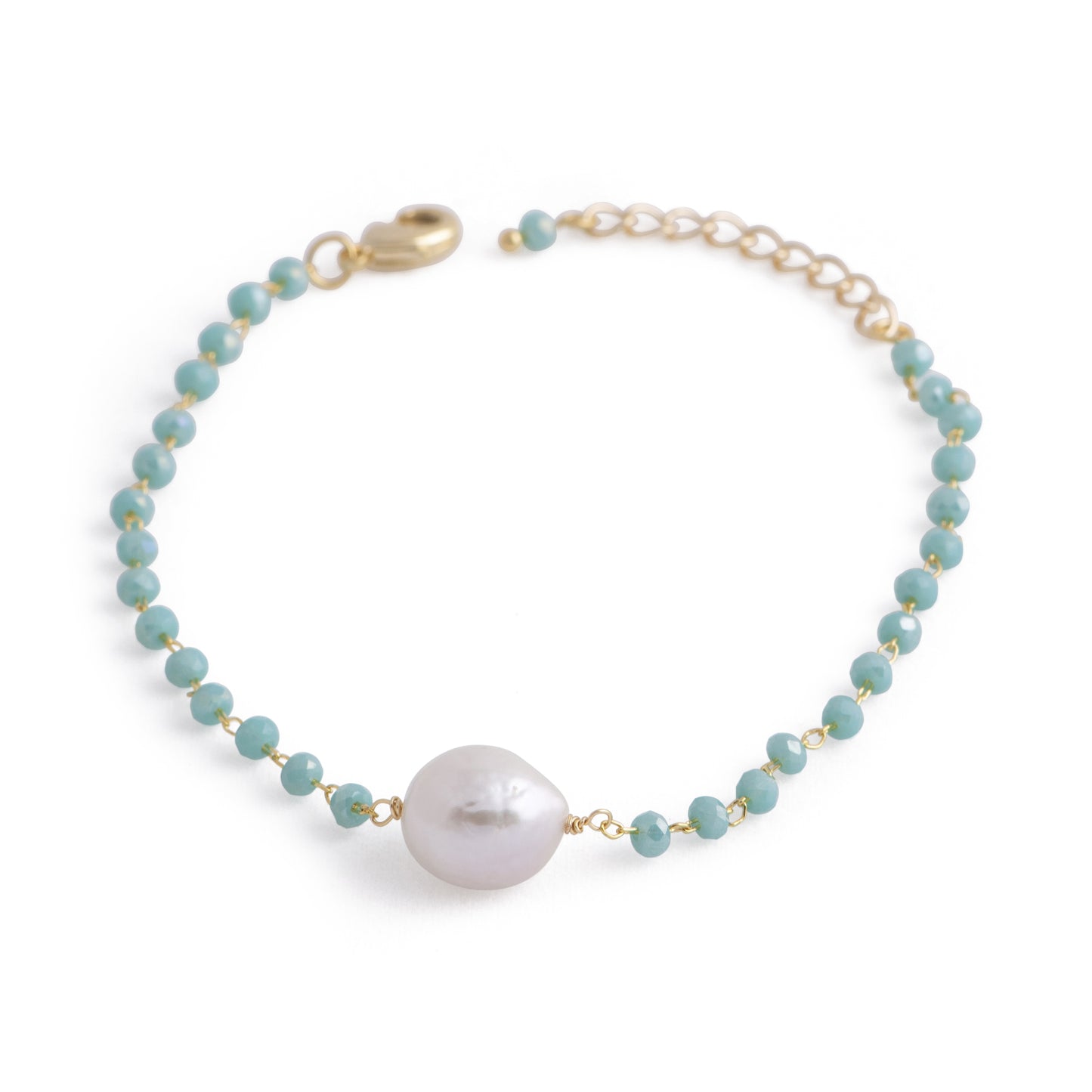 Hudson - Freshwater pearl and crystal bracelet (Turquoise crystals, white pearl)