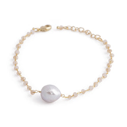 Hudson - Freshwater pearl and crystal bracelet (Tan crystals, white pearl)