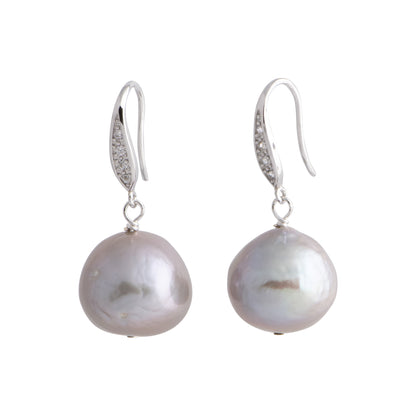 Amara - Bridal drop earrings pearl and crystal (Silver pearls)