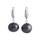 Amara - Bridal drop earrings pearl and crystal (Dark grey pearls)