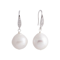 Amara - Bridal drop earrings pearl and crystal (White pearls)