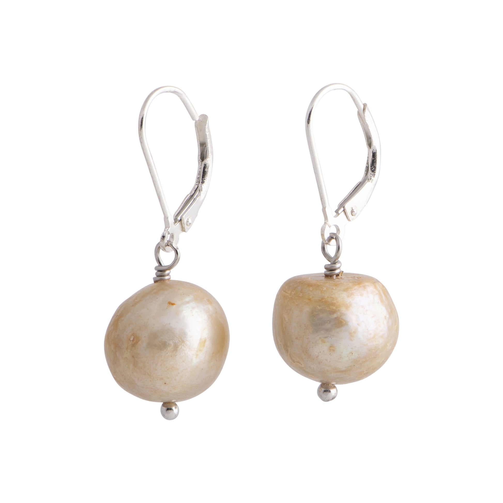 Oceana - Silver-tone pearl hinged earrings (Gold pearls)