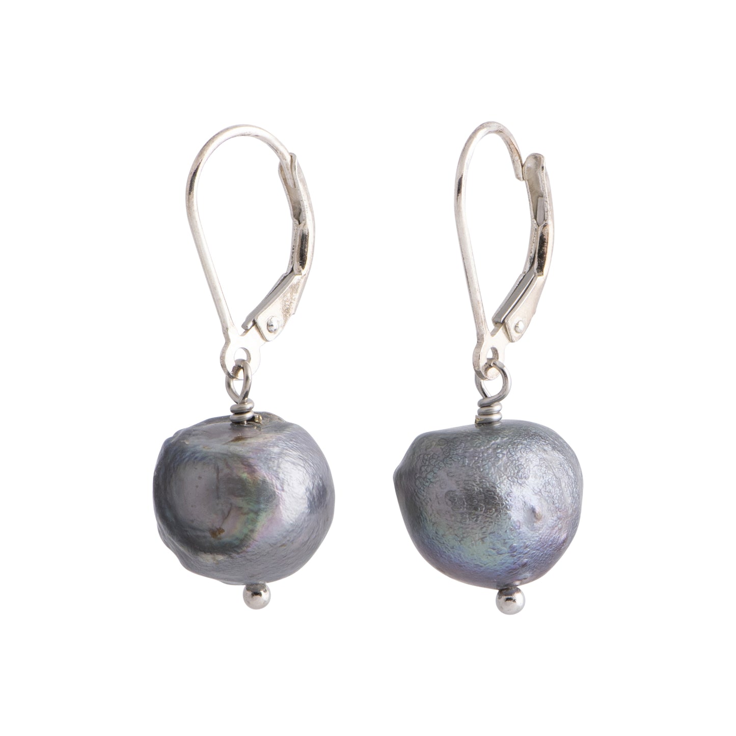 Oceana - Silver-tone pearl hinged earrings (Dark grey pearls)