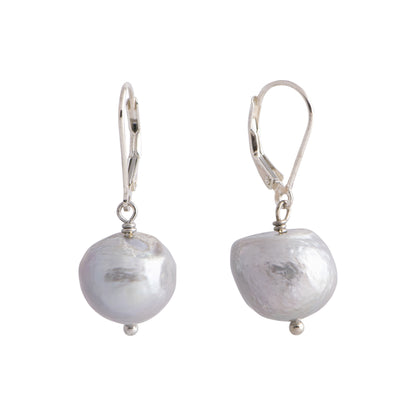 Oceana - Silver-tone pearl hinged earrings (Silver pearls)