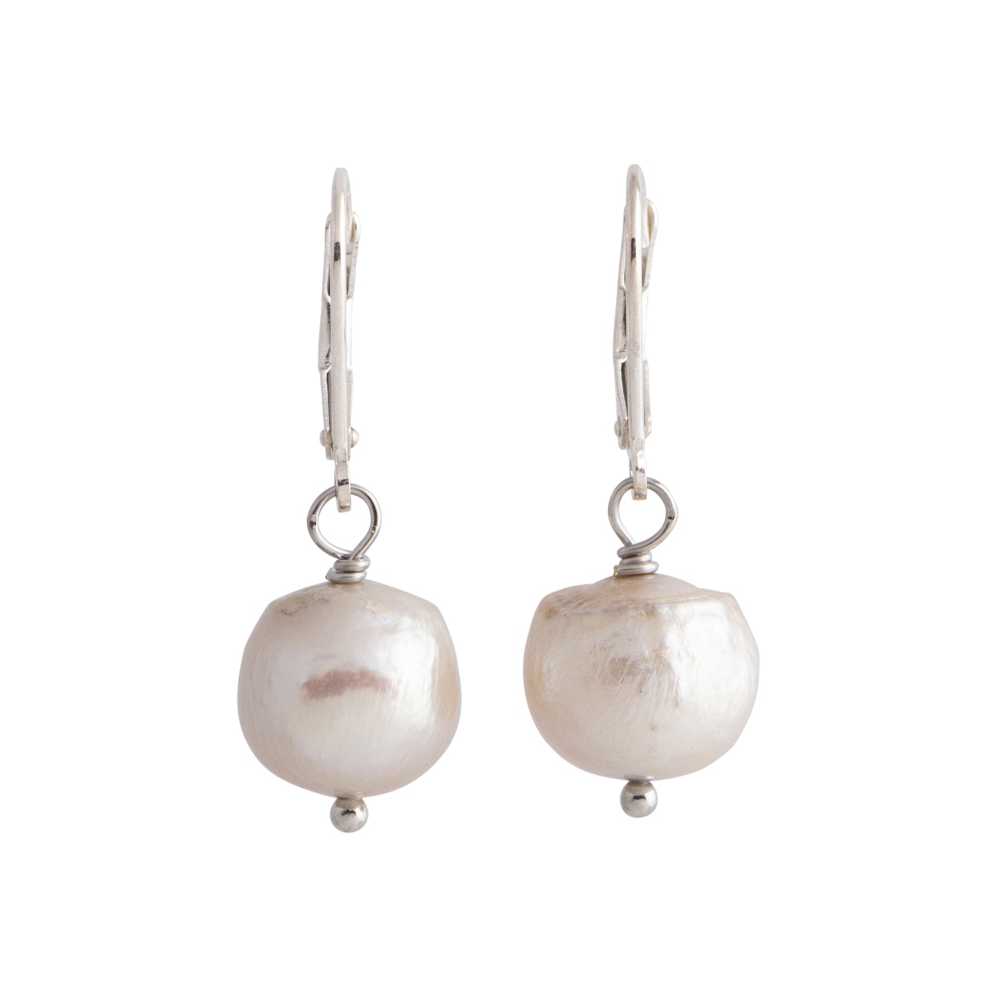 Oceana - Silver-tone pearl hinged earrings (Champagne pearls)