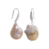 Amosa - Silver crystal and pearl drop earrings (Natural pearls)