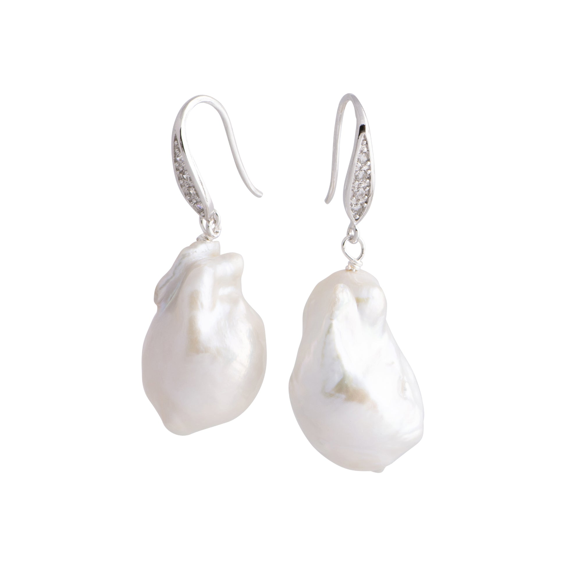 Amosa - Silver crystal and pearl drop earrings (White pearls)