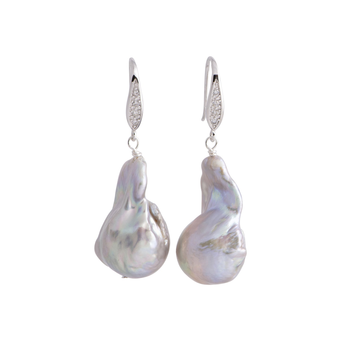 Amosa - Silver crystal and pearl drop earrings (Silver pearls)