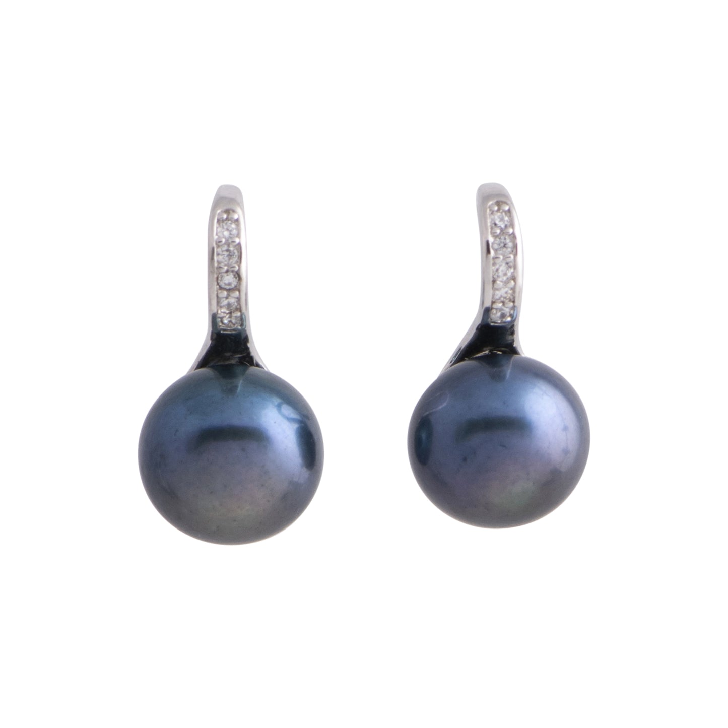 Europa - Silver-tone huggie earring with freshwater pearl (Dark grey pearls)