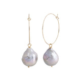 Dione - Gold baroque pearl hoop earrings (Silver pearls)